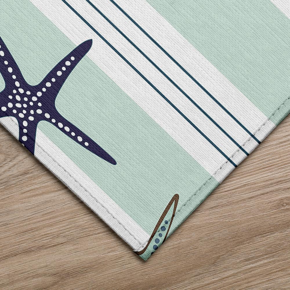 Coastal Breeze Blue Chenille 8' x 10' Washable Flatweave Rug