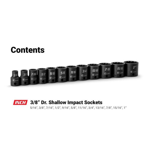 Capri Tools 3/8 in. Drive SAE 12-Point Shallow Impact Socket Set
