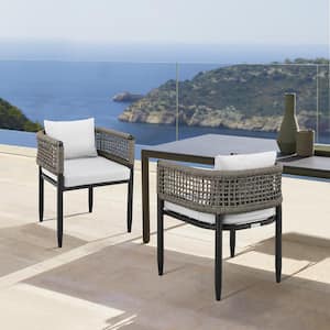 Felicia Black Aluminum Outdoor Dining Chair with Light Grey Cushions (2-Pack)