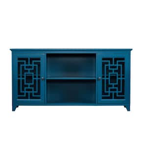 60 in. Teal Blue Sideboard Buffet Table with 2-Doors Storage Cabinet with Adjustable Shelves