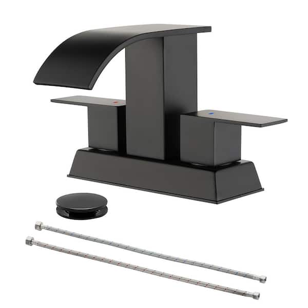 Unbranded 4 in. Centerset 2-Handle Bathroom Faucet with Drain Assembly in Matte Black