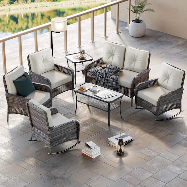 EAGLE PEAK 7-Piece Wicker Patio Conversation Set with Cushion