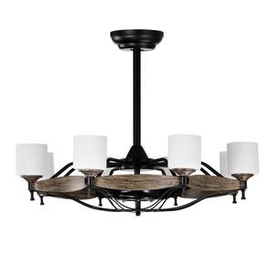 32.7 in. Indoor Matte Black Traditional Ceiling Fan Chandelier with Remote Control 8 Lights DC Motor 3 ABS Blades