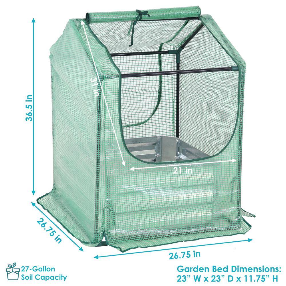 Green Steel Raised Garden Bed with PE Greenhouse Cover, 2' x 2'
