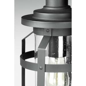 Haslett Collection 1-Light Antique Pewter Clear Seeded Glass Farmhouse Outdoor Small Wall Lantern Light