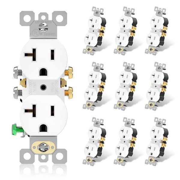 ELEGRP 20 Amp 125-Volt Residential Grade Self Grounding Duplex Outlet, White (10-Pack)