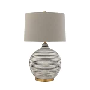 28.5 in. Black Striped Table Lamp with Grey Shade