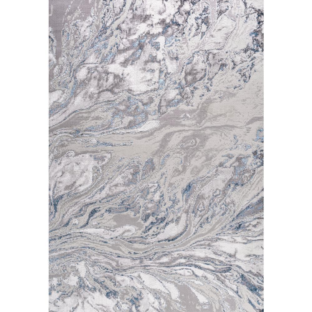 Abstract Swirl Marbled 4' x 6' Gray Synthetic Area Rug