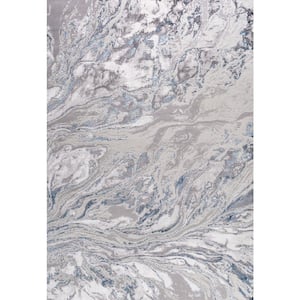 Swirl Marbled Abstract Gray/Blue 4 ft. x 6 ft. Area Rug