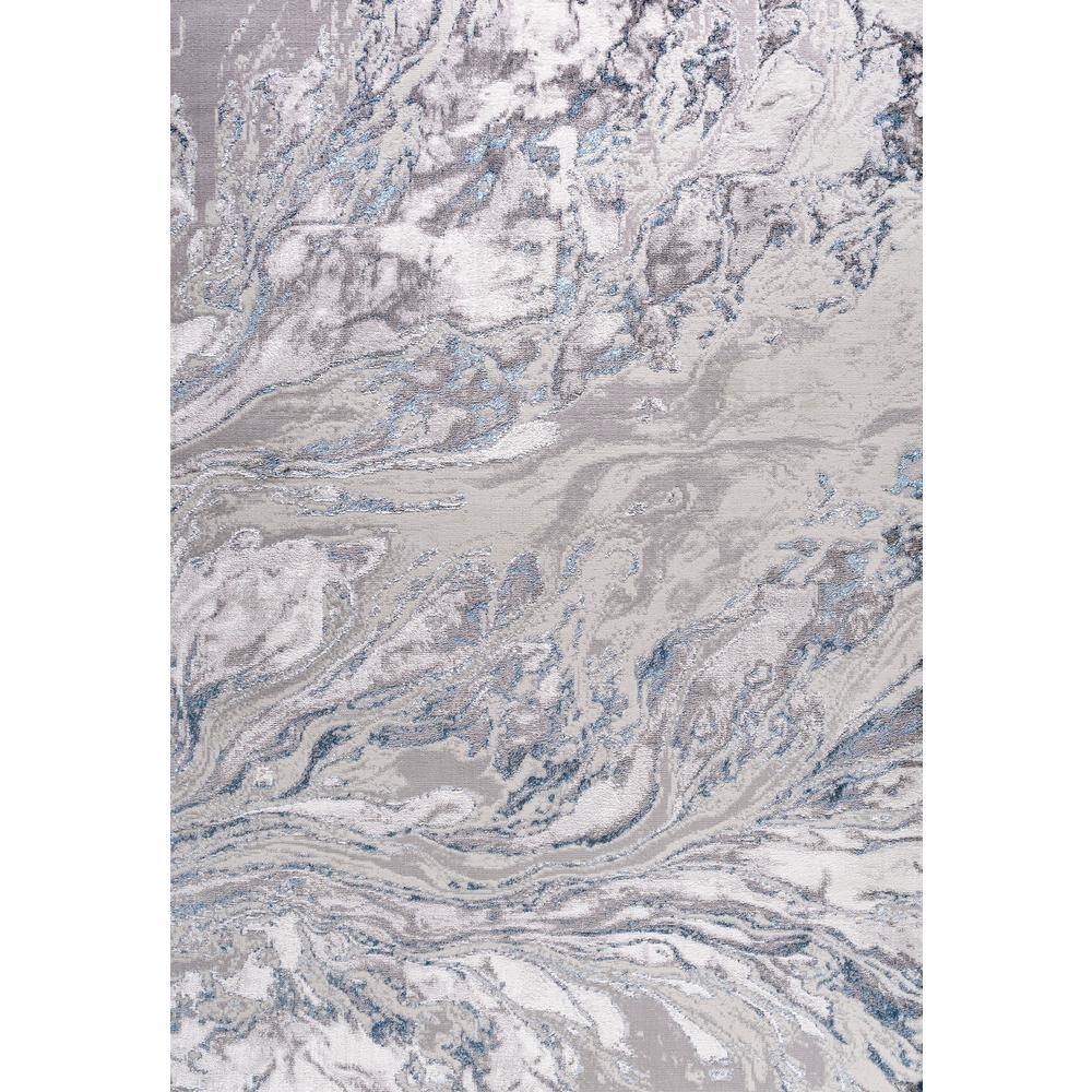 Gray and Blue Marbled Abstract Synthetic Area Rug