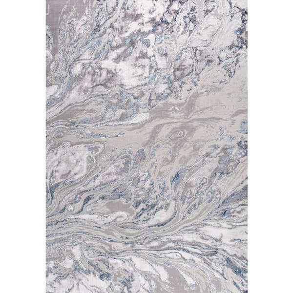 Swirl Marbled Abstract Gray/Blue 8 ft. x 10 ft. Area Rug