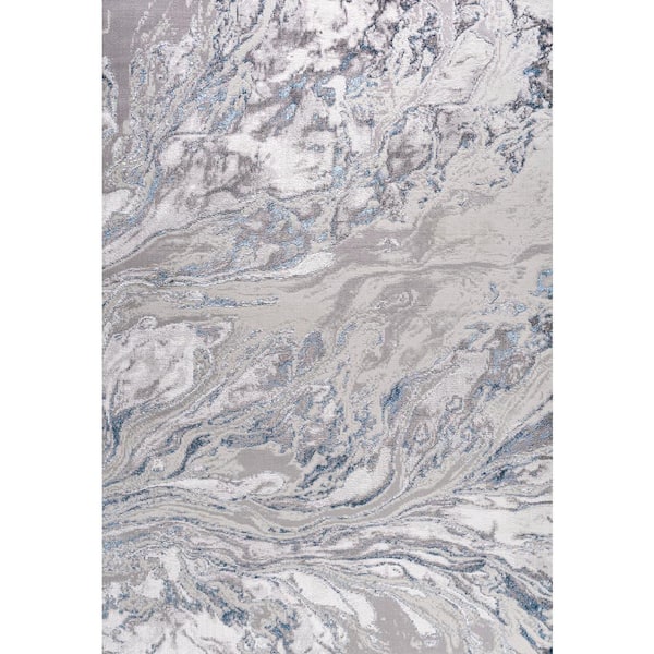 Swirl Marbled Abstract Gray/Blue 5 ft. x 8 ft. Area Rug