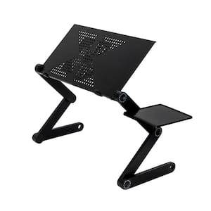 23.5 in. Black Aluminum Alloy and ABS Hard Plastic Side Table with Fan and Folding