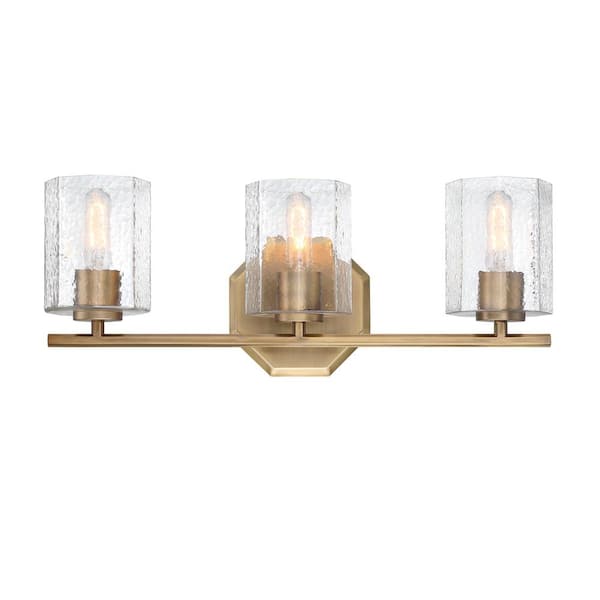 Designers Fountain Haven 24 in. 3-Light Old Satin Brass Classic Vanity Light with Clear Rippled Glass Shades
