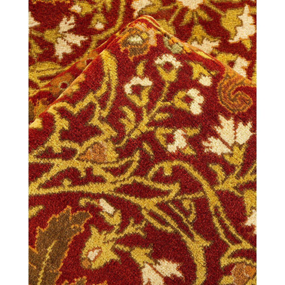 Elegant Hand-Knotted Red Wool Oriental Oval Rug, 91" x 61"