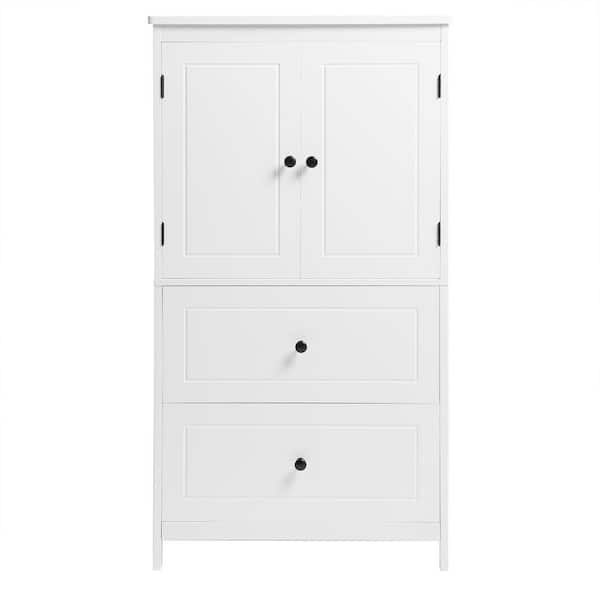 24 in. W x 12 in. D x 43 in. H White MDF Linen Cabinet with 2-Doors and Drawers in White