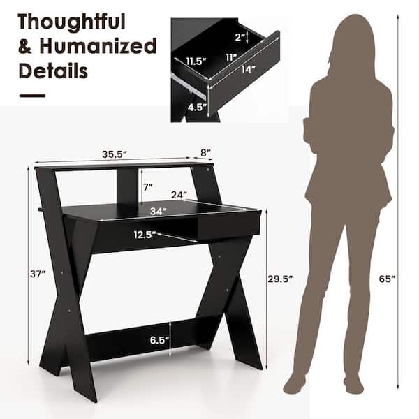 Gymax 35.5 in. Black Computer Desk Study Writing Table Small Space