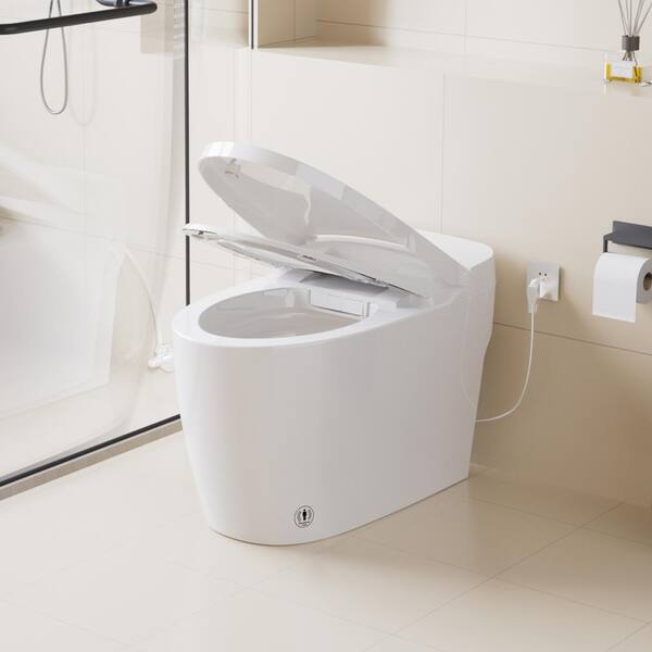 Simple Project 1-Piece 1.28 GPF Single Flush Elongated Tankless Smart Bidet Toilet in White, Auto Flush, Heated Seat, Night Light