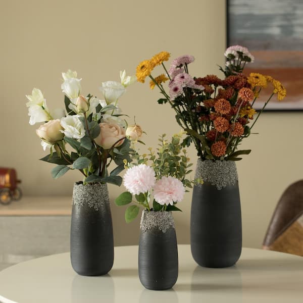Set Of Colored Vases With Blooming Flowers For Decoration And