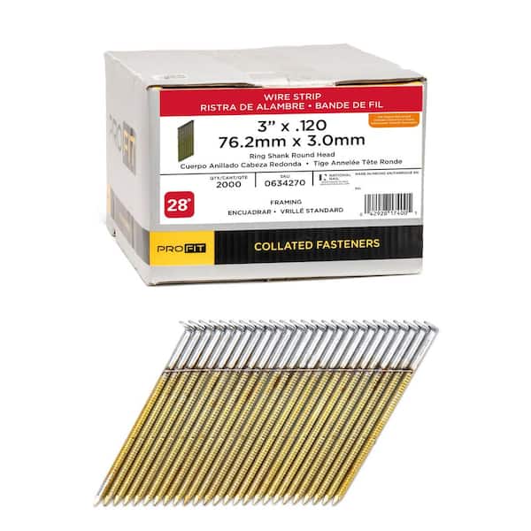3 in. x 0.120 28-Degree Hot Dipped Galvanized Ring Shank Wire Strip Framing Nails (2000 -Per Box)