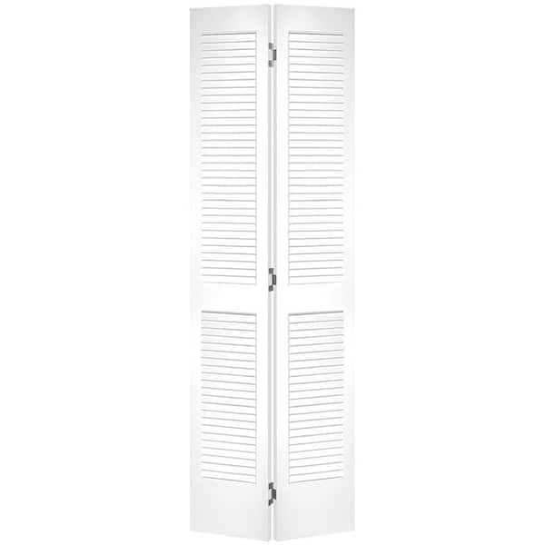 Masonite 24 in. x 80 in. Full-Louvered Primed White Solid Core Pine Bi-Fold Interior Door