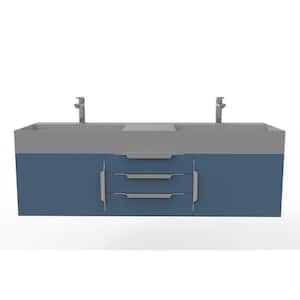 Maranon 60 in. W x 19 in. D x 19.25 in. H Double Floating Bath Vanity in Matte Blue with Chrome Trim and SLDSFC Gray Top