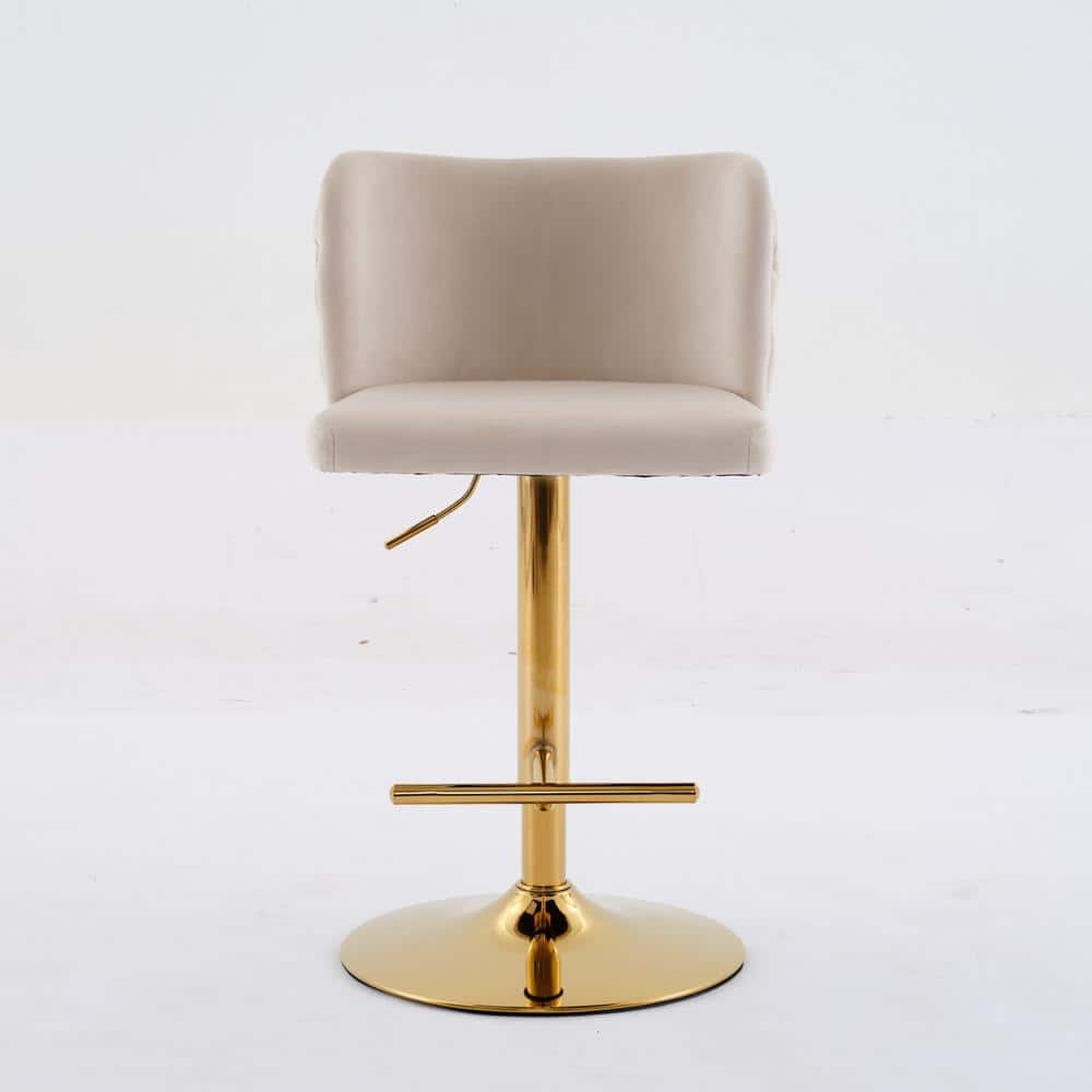Gold Metal Outdoor Bar Stool with Beige Cushions, Gold-plating Base, Whole 