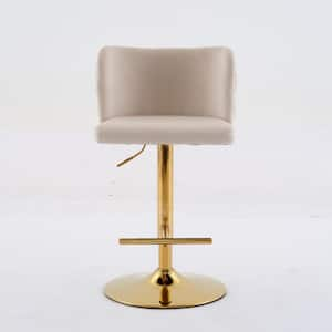 Gold Metal Outdoor Bar Stool with Beige Cushions, Gold-plating Base, Whole Back Tufted for Kitchen Island, Set of 2