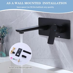 Single-Handle Wall Mount Bathroom Faucet Roman Tub Faucet With Deck Plate in. Matte Black