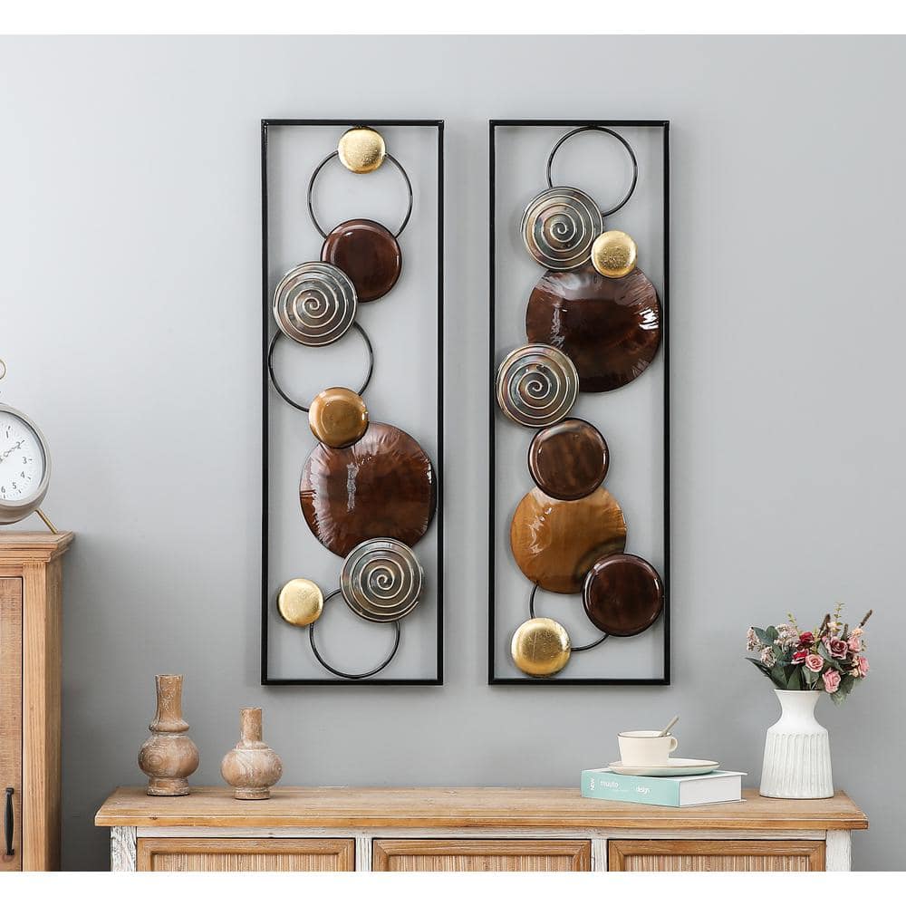 Mid-Century Modern 2-Piece Multicolor Metal Wall Sculpture Set