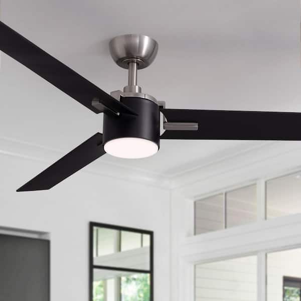 56 in. LED Indoor Nickle Ceiling Fan with Integrated LED Light, Dimmable, Speeds Adjustable Fan Light