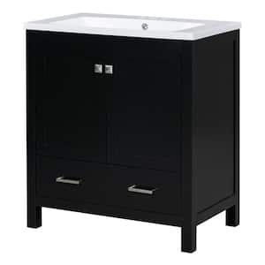 30 in. W x 18 in. D x 34 in. H Bath Vanity in Black with White Cultured Marble One Sink 2-Doors Soft Closing