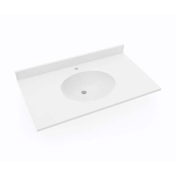 Swan Ellipse 37 in. W x 19 in. D Solid Surface Vanity Top with Sink in White
