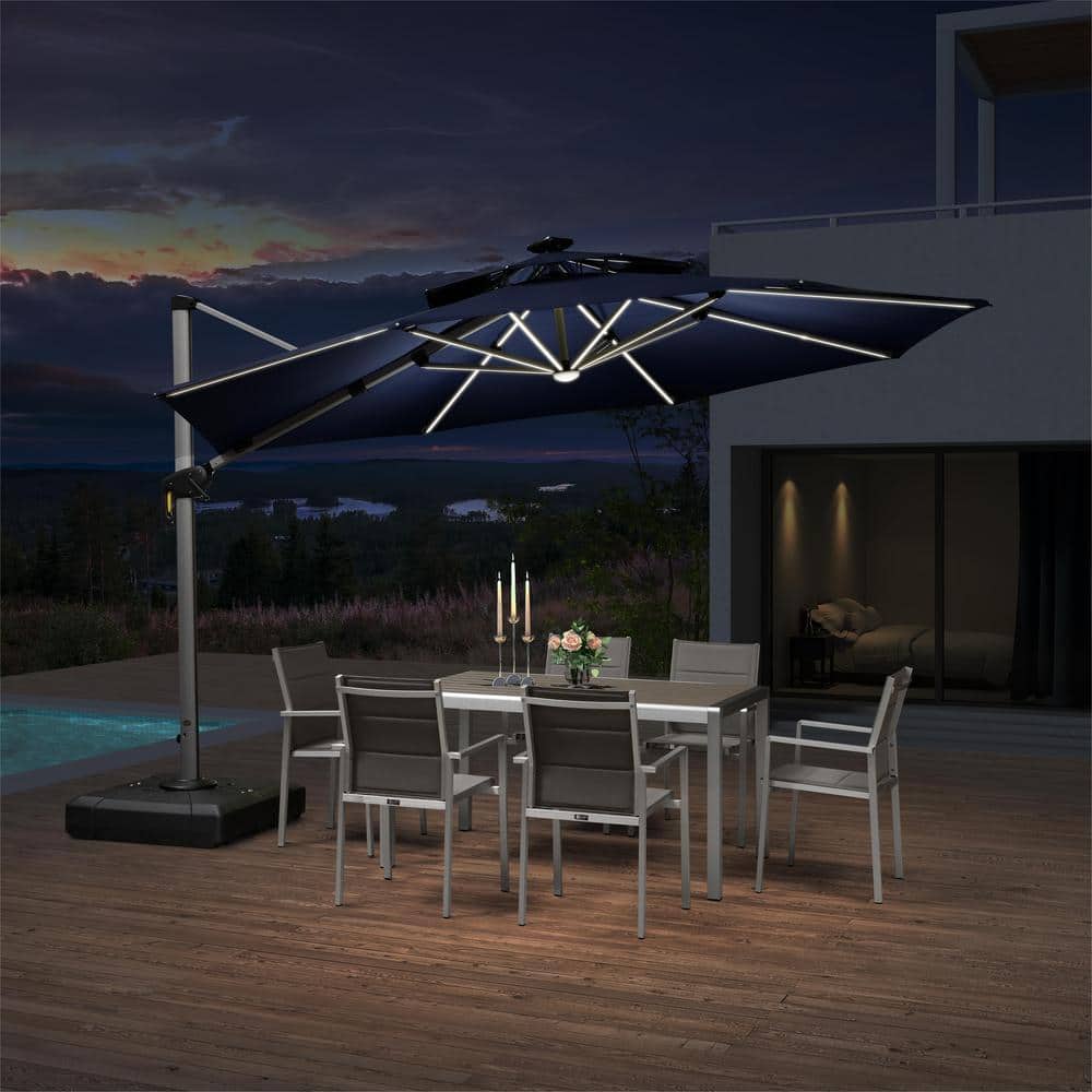 12 ft. Octagon Aluminum Solar powered LED Patio Outdoor Large Cantilever Umbrella Heavy Duty Sun Umbrella in Navy Blue price history on PriceWatchPro
