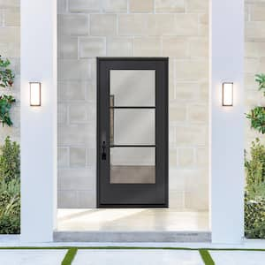 Legacy 32 in. x 80 in. Icon 3 Lite Modern Clear Glass RHIS Black Fiberglass Prehung Front Door