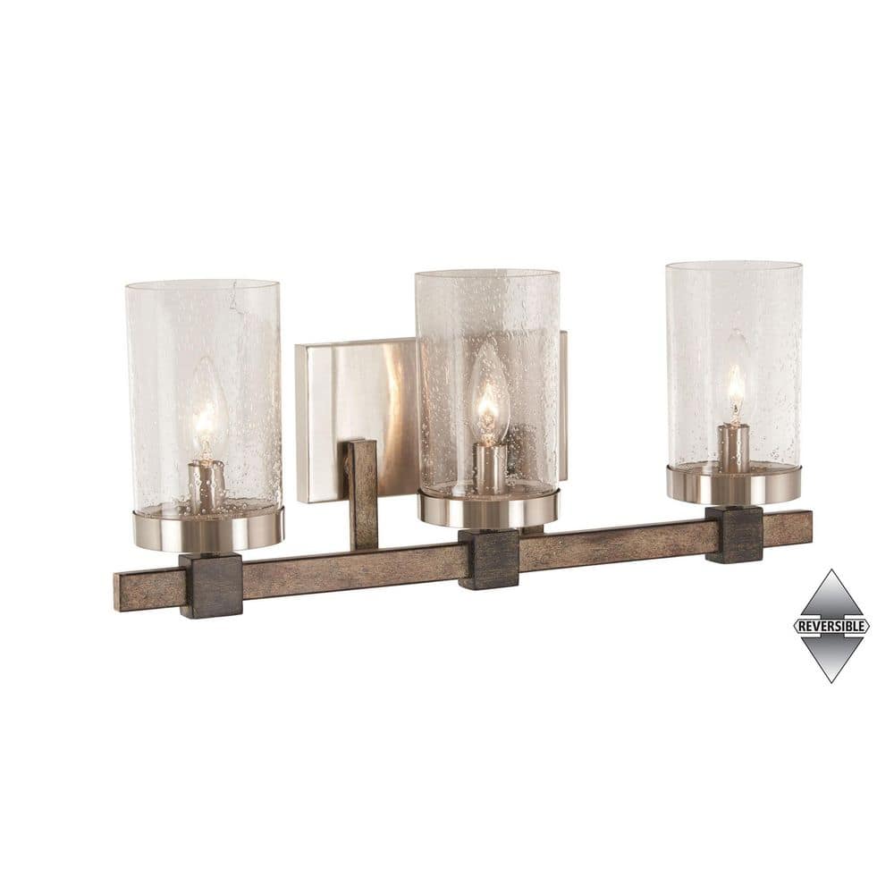 Stone Grey Brushed Nickel 3-Light Seedy Glass Vanity Light