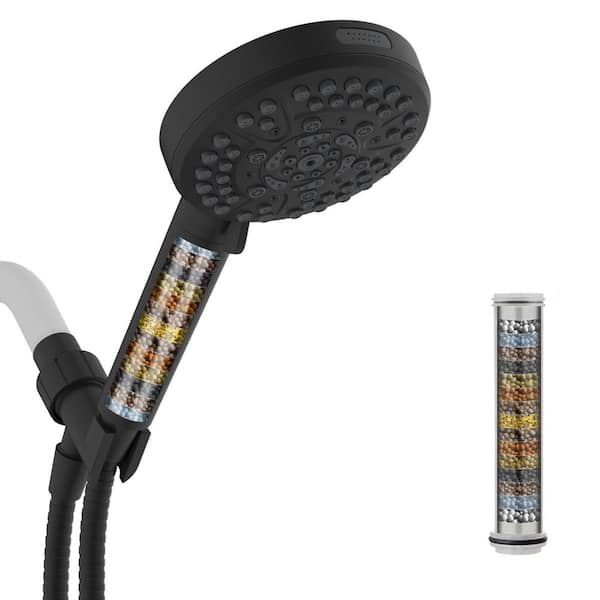 10-Spray Wall Mount Handheld Shower Head 1.8 GPM with Filter, Shower Hose and Adjustable Shower Holder in Matte Black