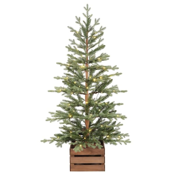 4.5 ft. Green Prelit LED Slim Alberta Alpine Artificial Christmas Tree with 120 Steady and Twinkle Warm White Lights