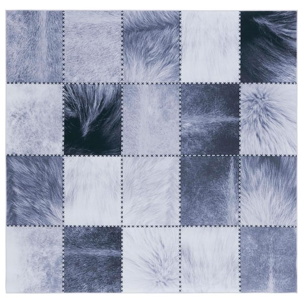 SAFAVIEH Faux Hide Light Gray/Gray 6 ft. x 6 ft. Machine Washable Plaid Solid Color Square Area Rug