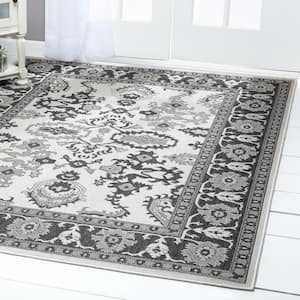 Patio Country Ayana Gray/Black 5 ft. x 7 ft. Medallion Indoor/Outdoor Area Rug