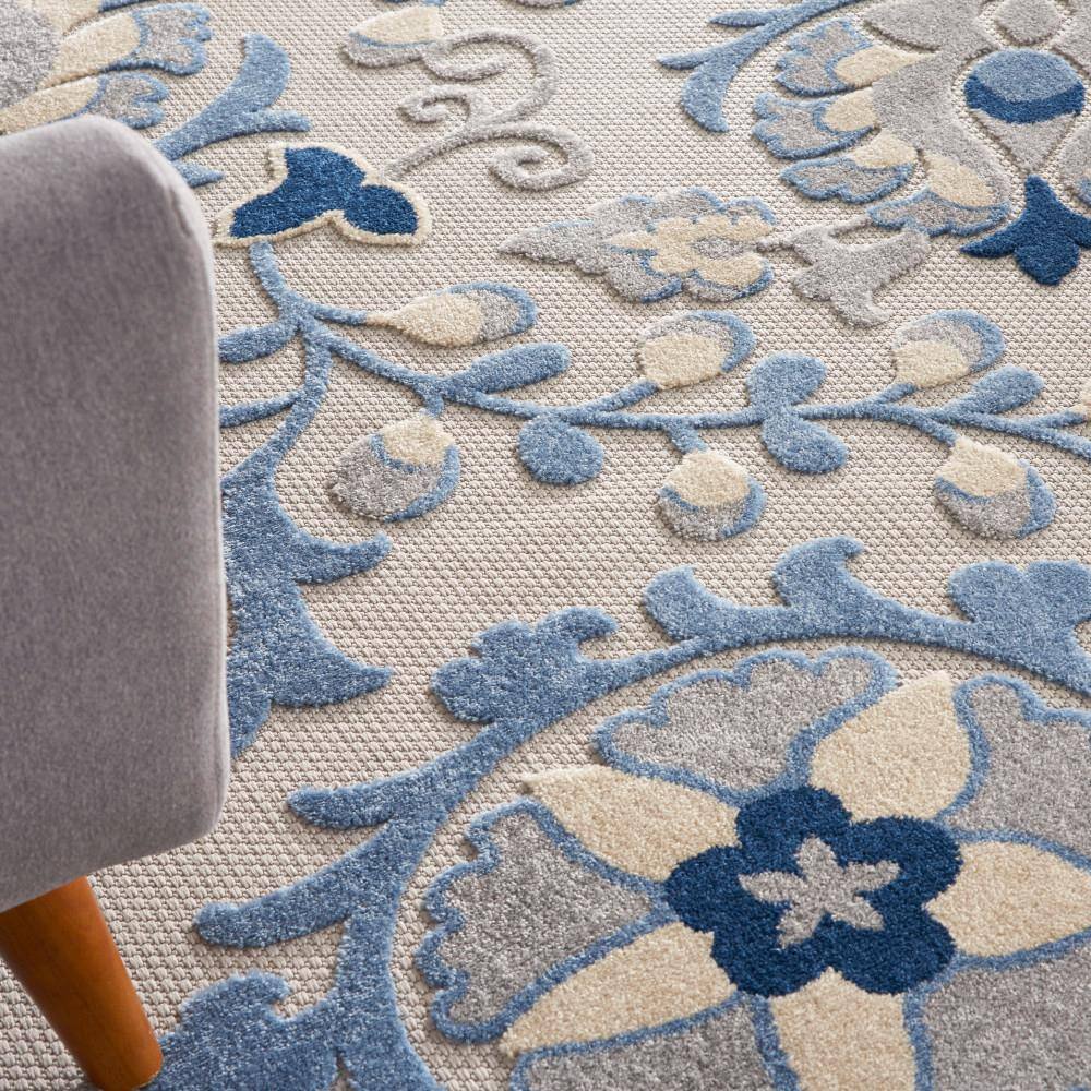 Blue and Grey Floral Flat Woven 9' x 12' Synthetic Area Rug