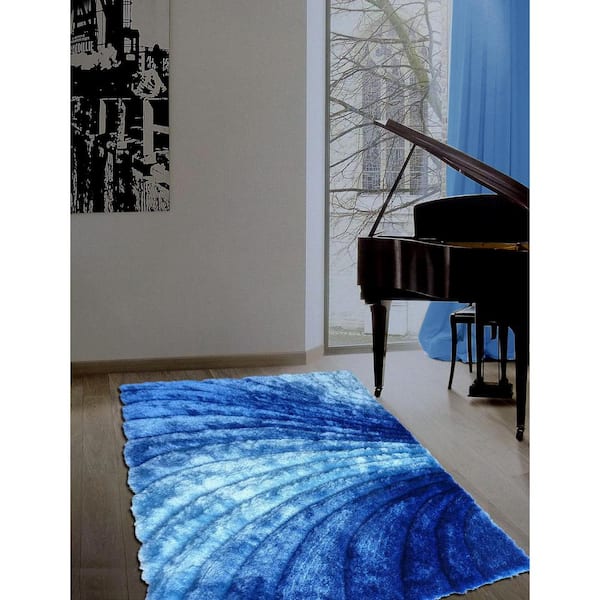 3D Shaggy Blue Swirl 2 ft. x 3 ft. 2 Tone Polyester Area Rug