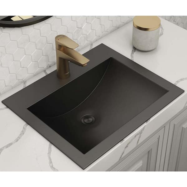 Ariaso 21 in. Drop-in Topmount 16-Gauge Brushed Stainless Steel Bathroom Sink in Gunmetal Black