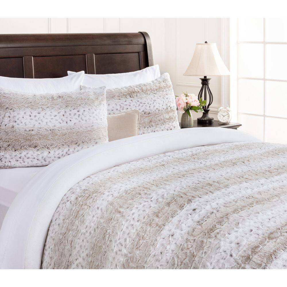 Luxurious Beige Faux Fur Queen Duvet Cover Set