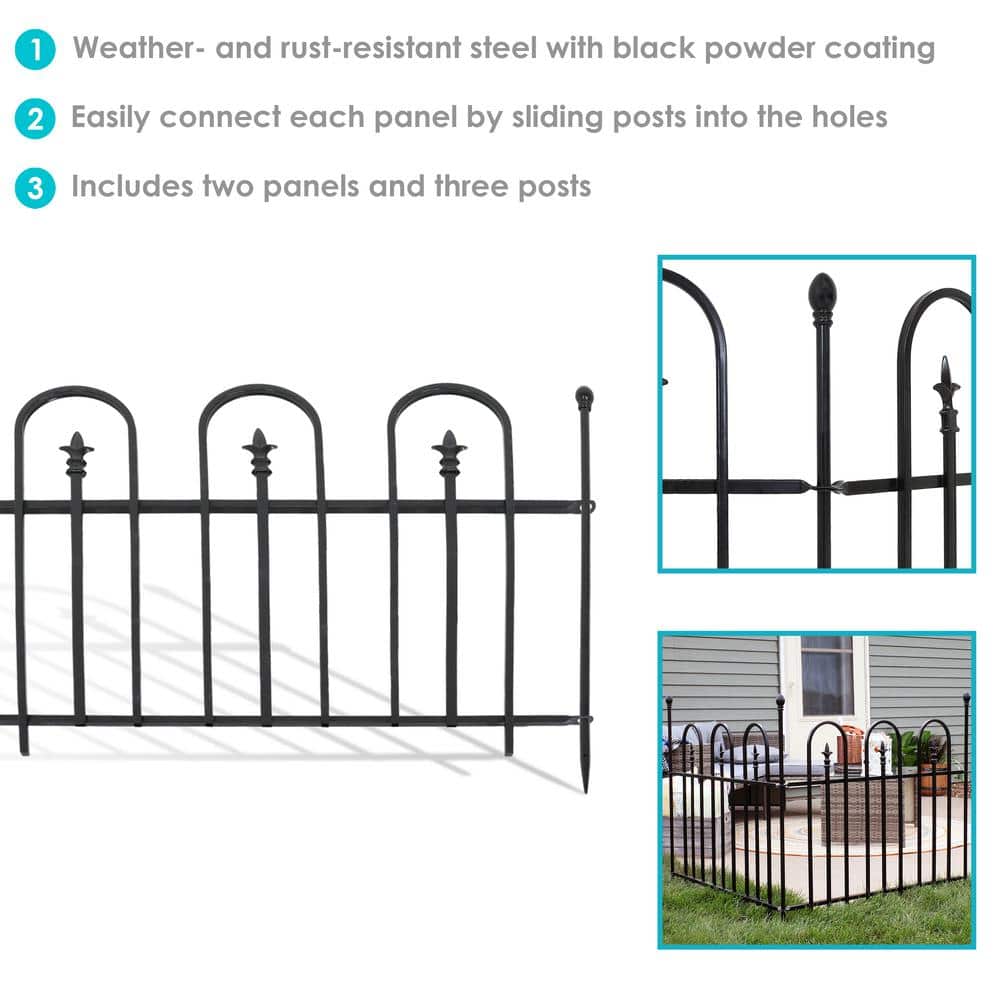 Strasbourg Black Steel Decorative Garden Fence Panels with Posts - 6' Set