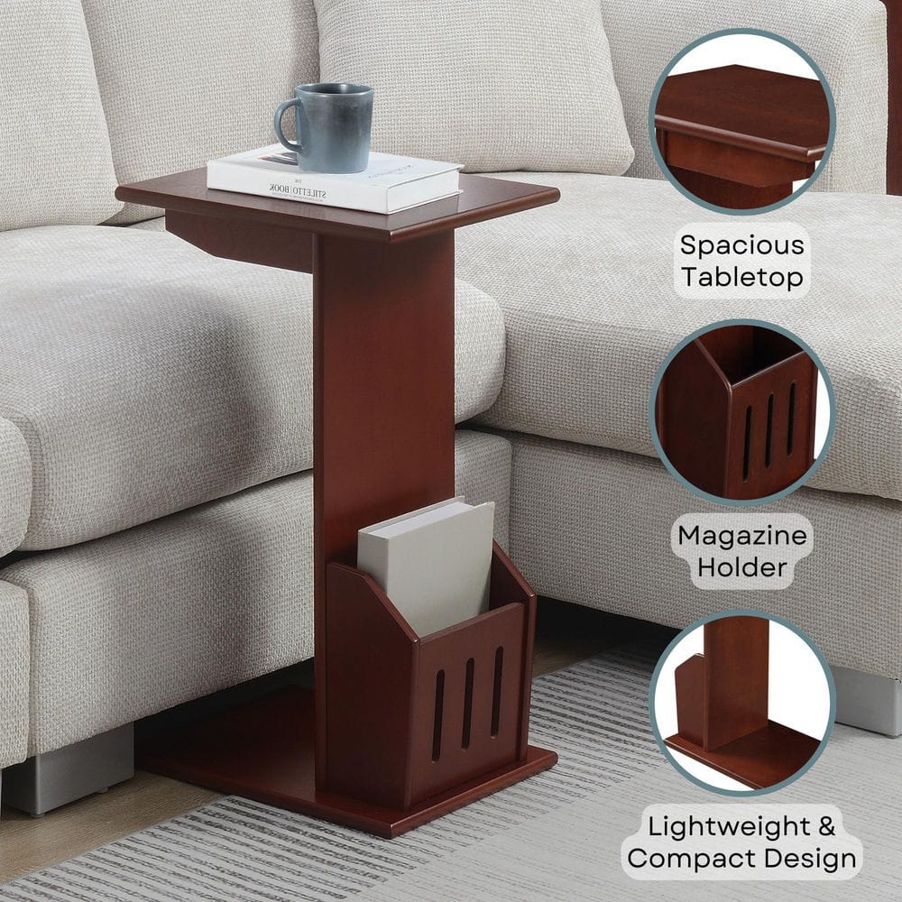 Mahogany C-Shaped Magazine Holder Side Table