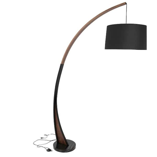 Noah 77 in. Walnut and Black Arched Floor Lamp