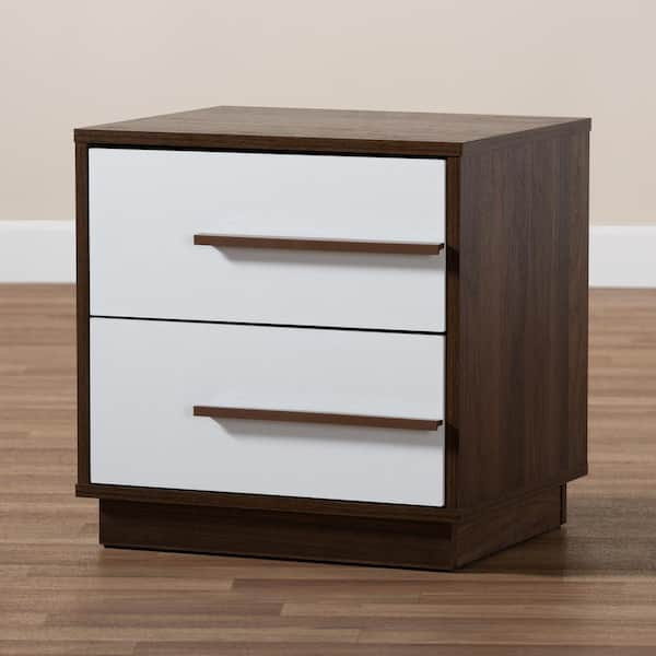 Baxton Studio Mette 2 Drawer White and Walnut Nightstand 157 9526