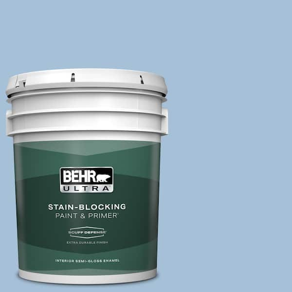 BEHR ULTRA 5 gal. #580D-4 Skysail Blue Extra Durable Semi-Gloss Enamel Interior Paint & Primer