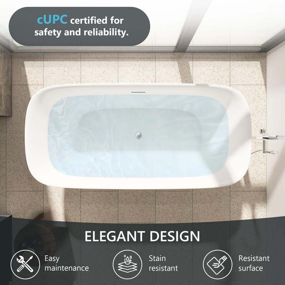 Sarnia 59" Glossy White Freestanding Acrylic Soaking Bathtub